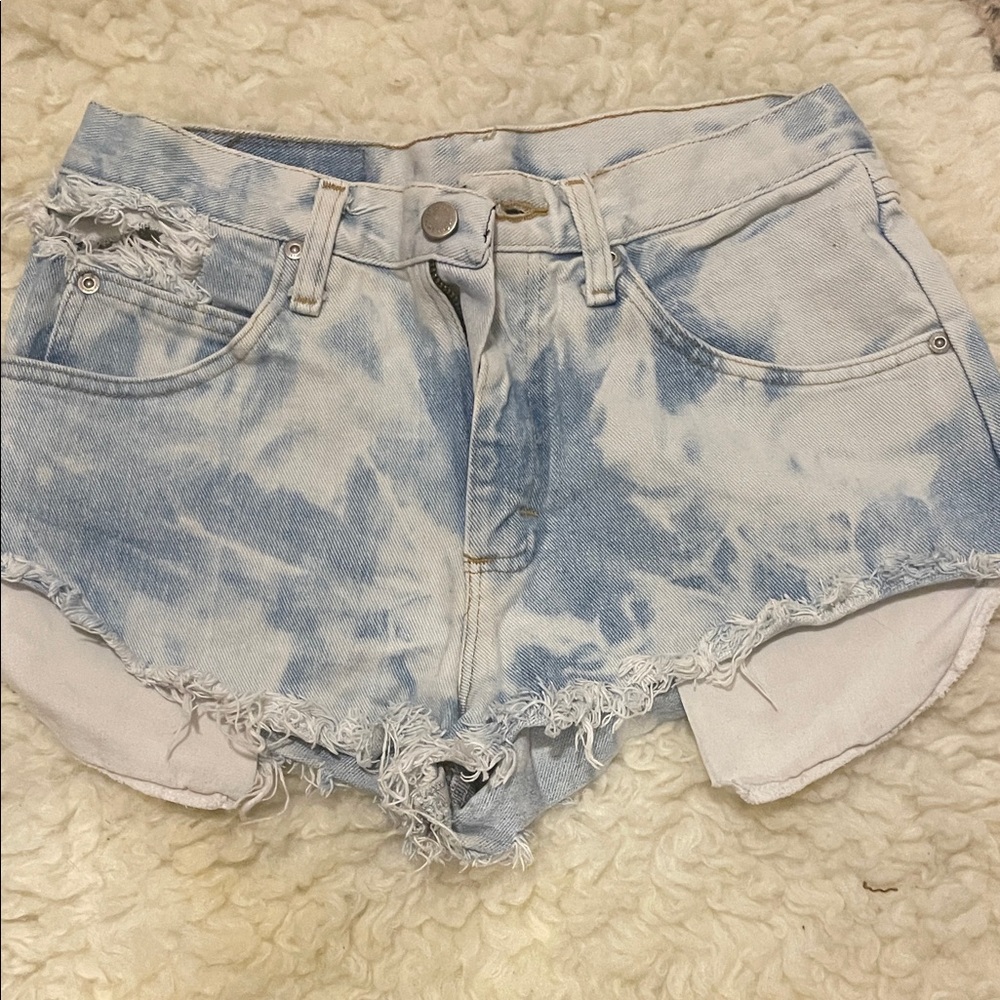 Wrangler Light Blue Tie-Dye Cutoff Denim Shorts